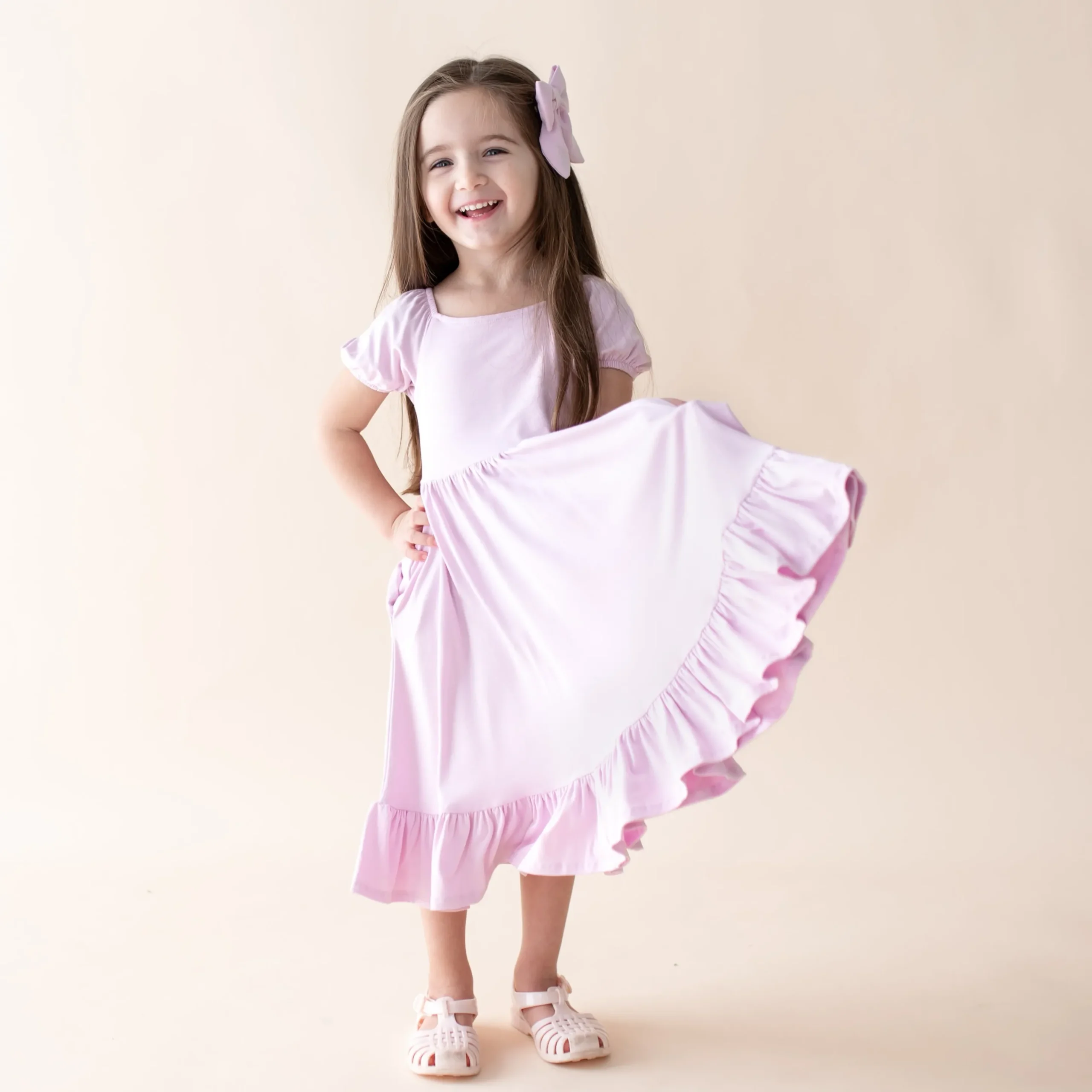Puff Sleeve Twirl Dress in Thistle