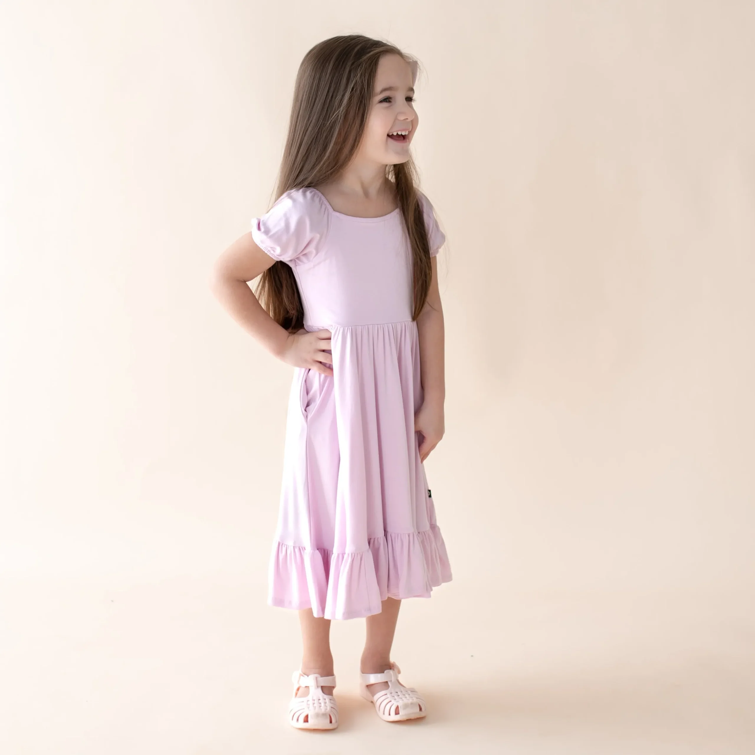Puff Sleeve Twirl Dress in Thistle