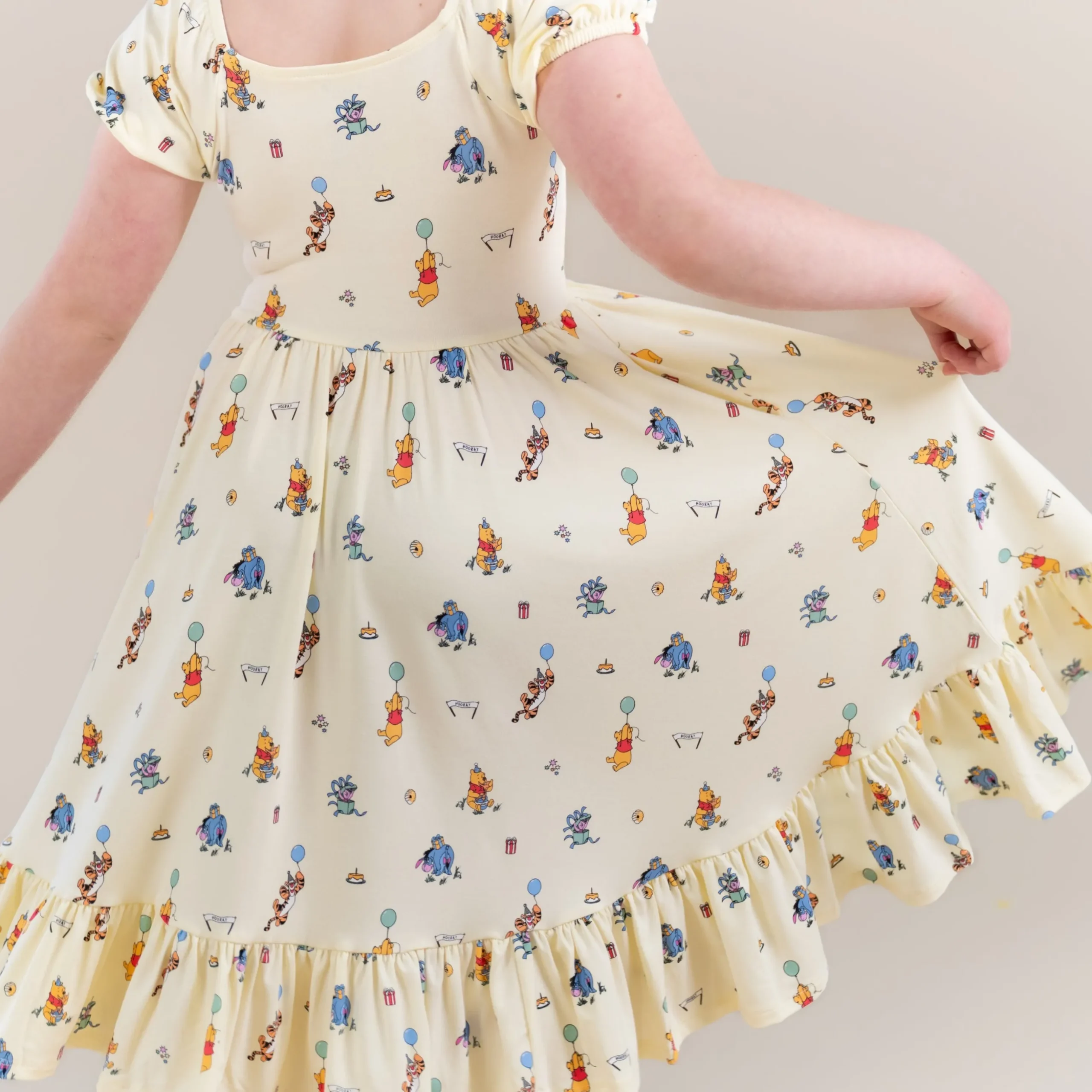 Puff Sleeve Twirl Dress in Winnie the Pooh Celebration