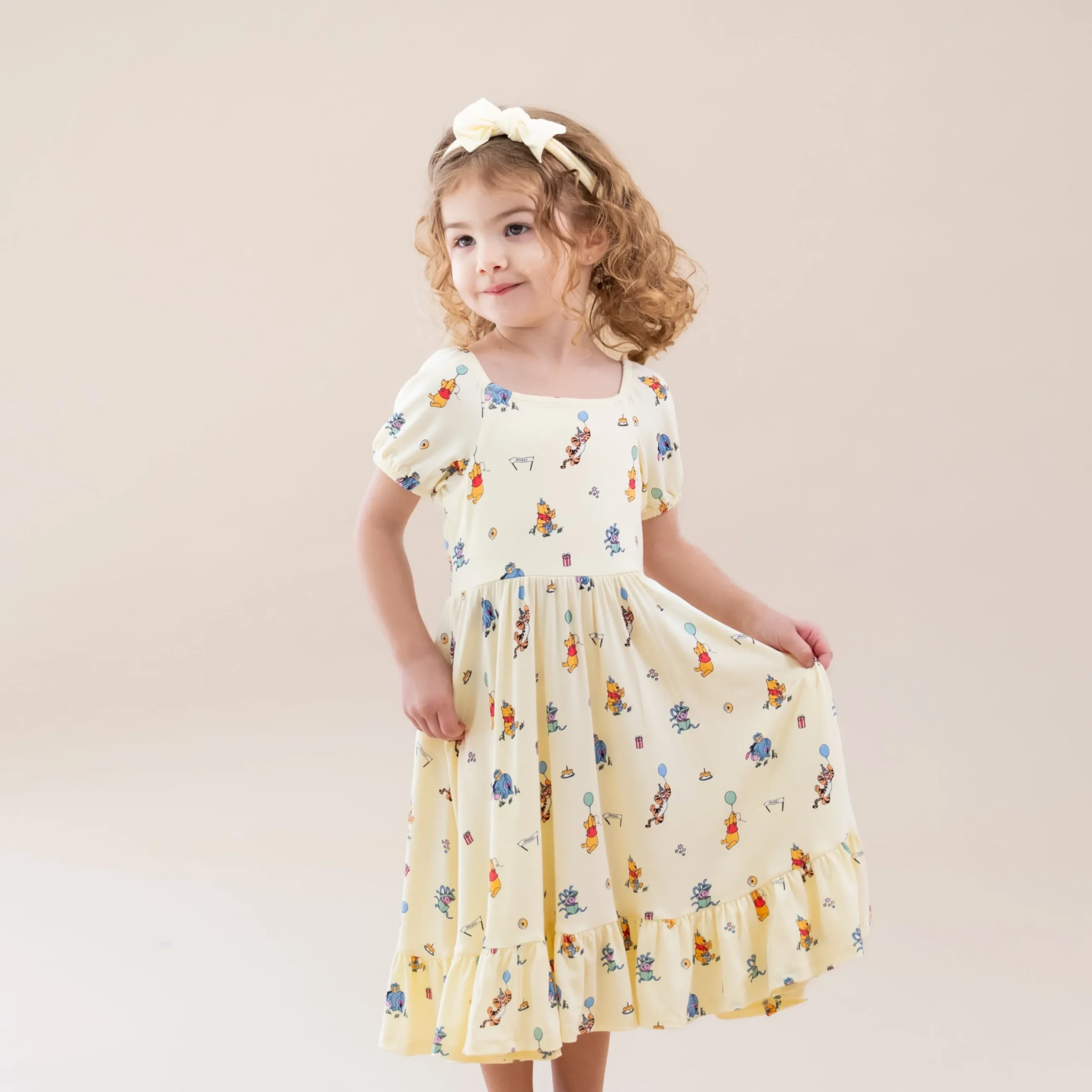 Puff Sleeve Twirl Dress in Winnie the Pooh Celebration