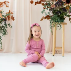 Ribbed Henley Set in Apple Blossom