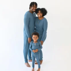 Ribbed Henley Set in Atlantic