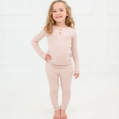 Ribbed Henley Set in Blush
