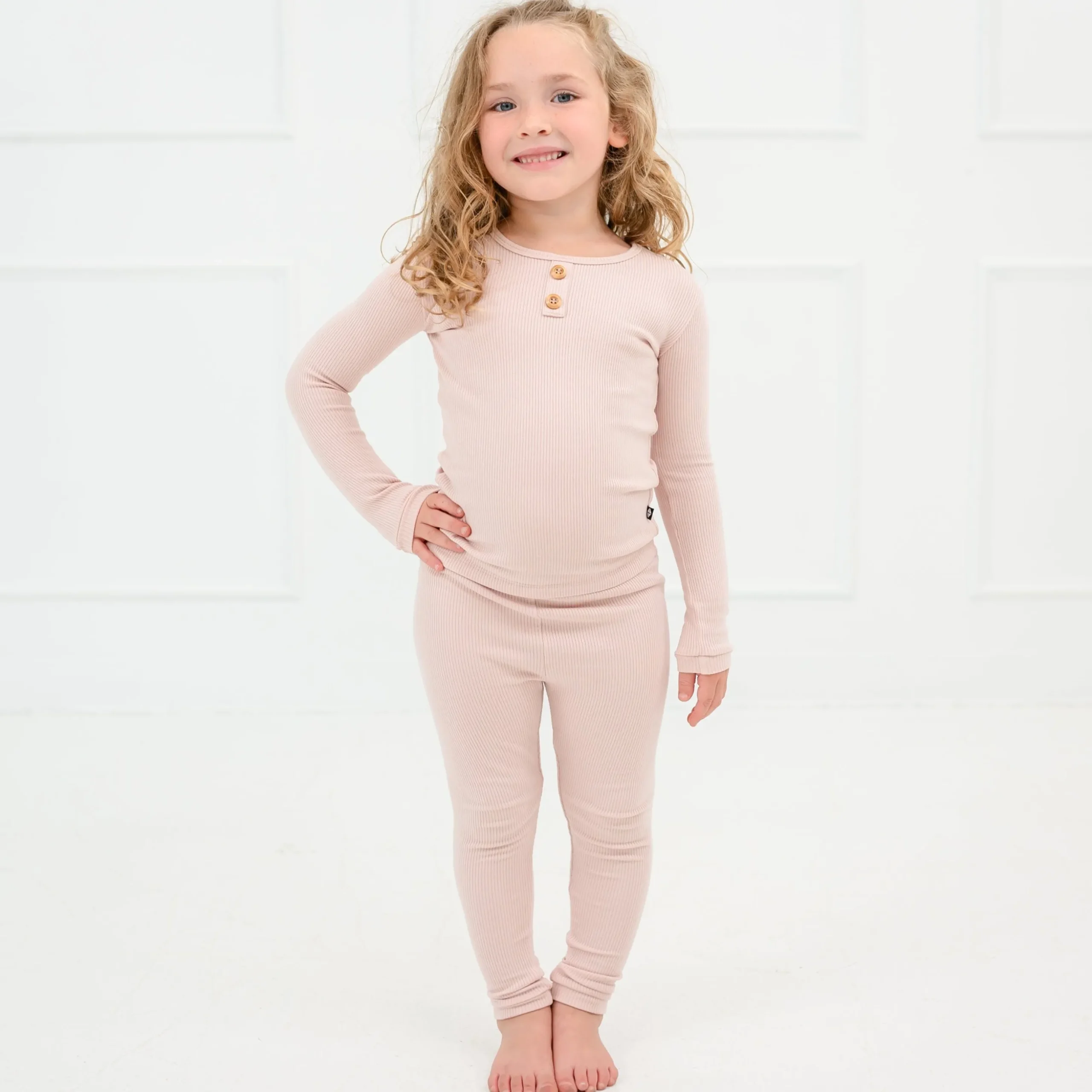 Ribbed Henley Set in Blush