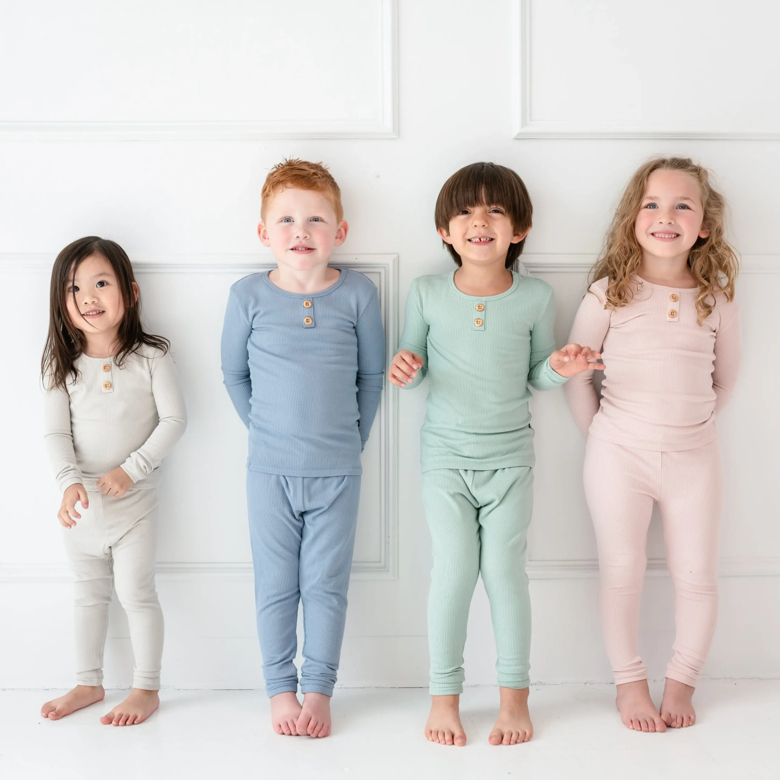 Ribbed Henley Set in Blush
