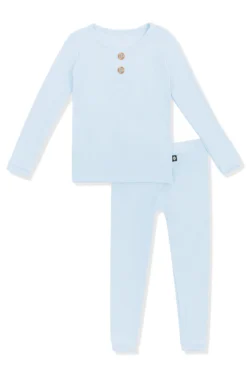 Ribbed Henley Set in Breeze