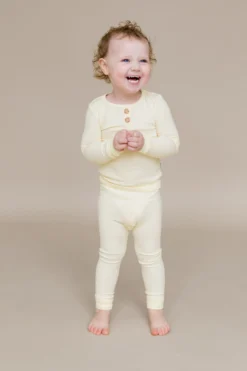 Ribbed Henley Set in Chamomile