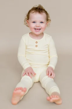 Ribbed Henley Set in Chamomile