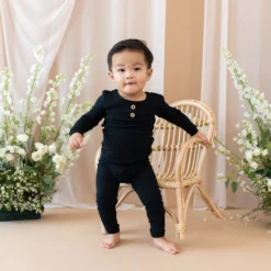 Ribbed Henley Set in Midnight