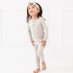 Ribbed Henley Set in Oat