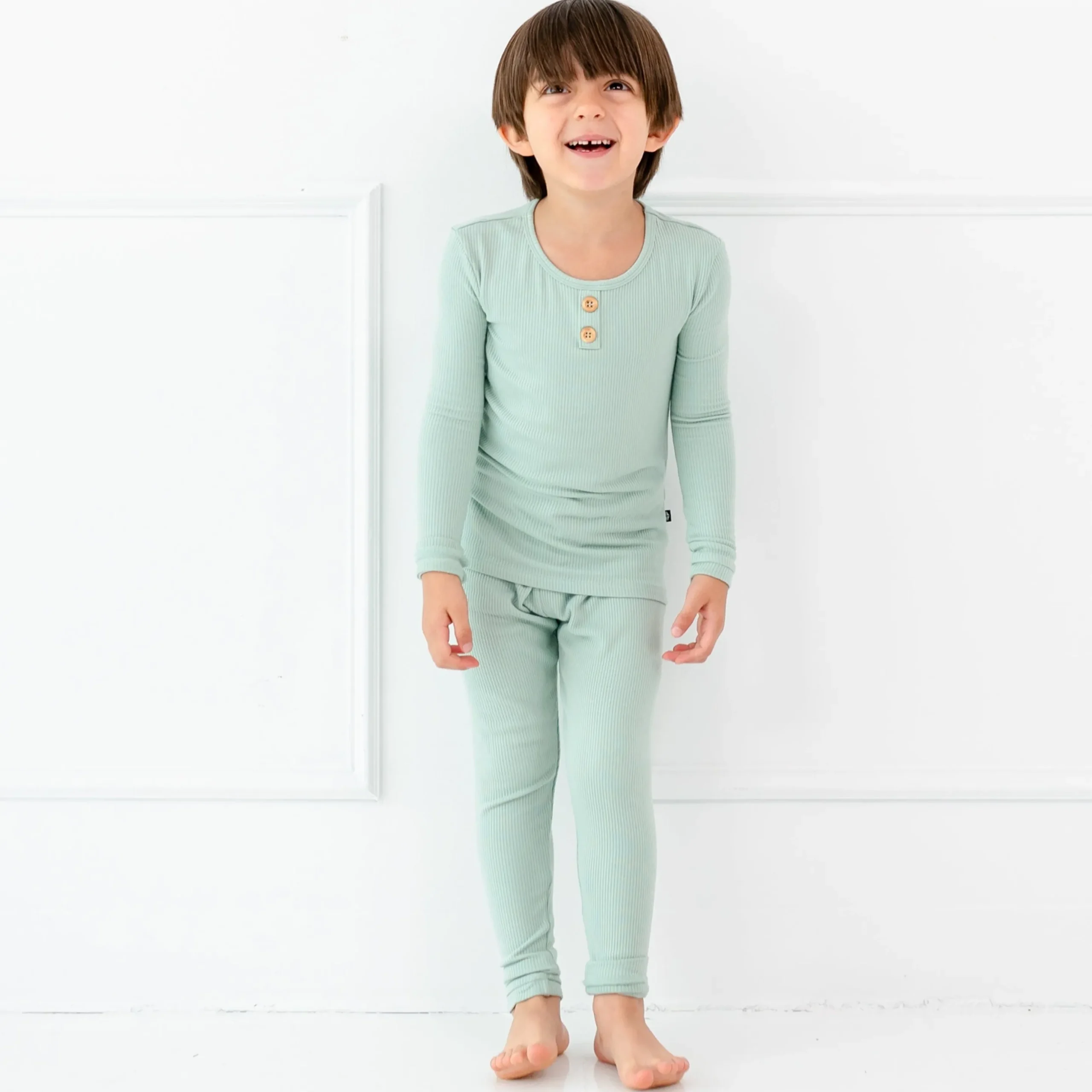 Ribbed Henley Set in Sage