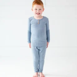 Ribbed Henley Set in Slate