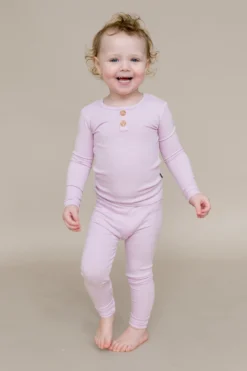Ribbed Henley Set in Thistle