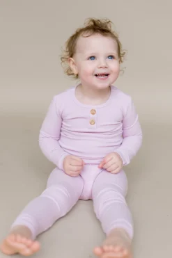 Ribbed Henley Set in Thistle