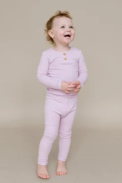Ribbed Henley Set in Thistle