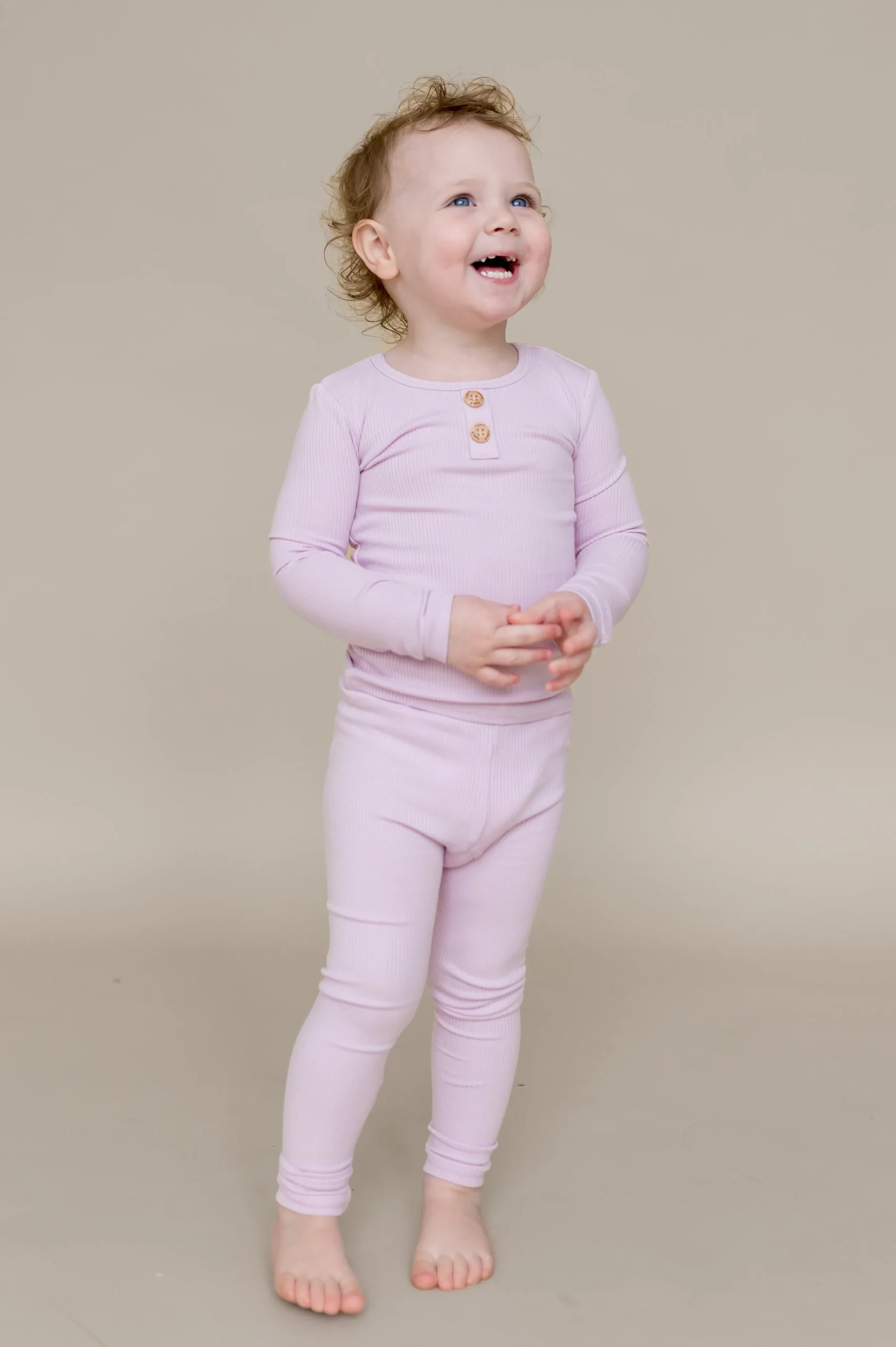 Ribbed Henley Set in Thistle