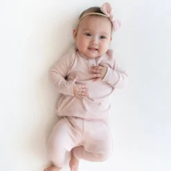 Ribbed Infant Henley Set in Blush