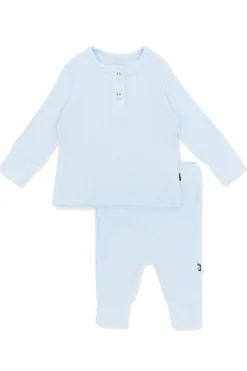 Ribbed Infant Henley Set in Breeze