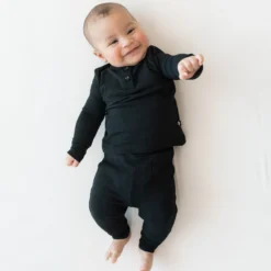 Ribbed Infant Henley Set in Midnight