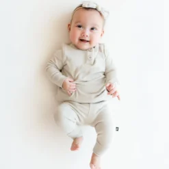 Ribbed Infant Henley Set in Oat