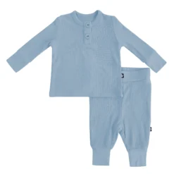 Ribbed Infant Henley Set in Slate