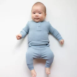 Ribbed Infant Henley Set in Slate