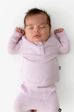 Ribbed Infant Henley Set in Thistle