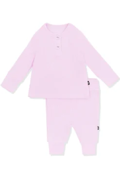 Ribbed Infant Henley Set in Thistle
