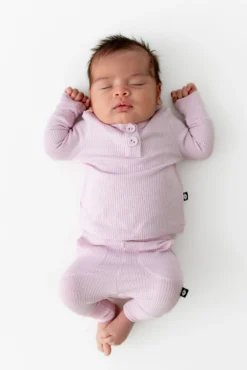 Ribbed Infant Henley Set in Thistle