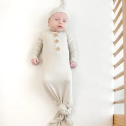 Ribbed Knotted Gown with Hat Set in Oat