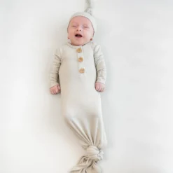 Ribbed Knotted Gown with Hat Set in Oat