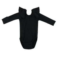 Ribbed Long Sleeve Ruffle Leotard in Midnight