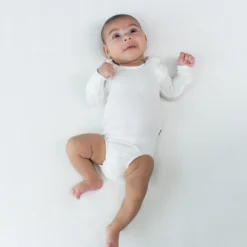 Ribbed Long Sleeve Ruffle Leotard in Cloud