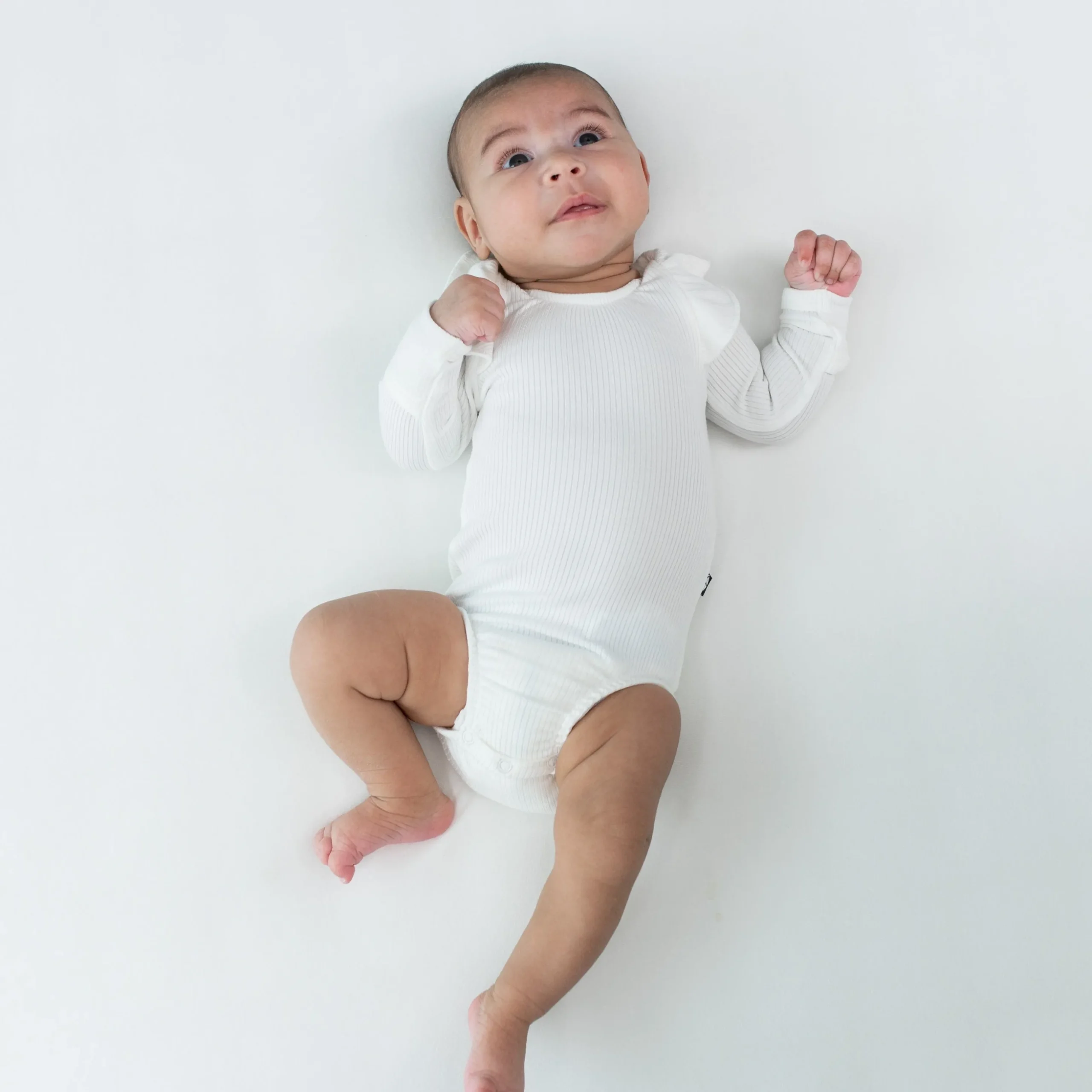 Ribbed Long Sleeve Ruffle Leotard in Cloud