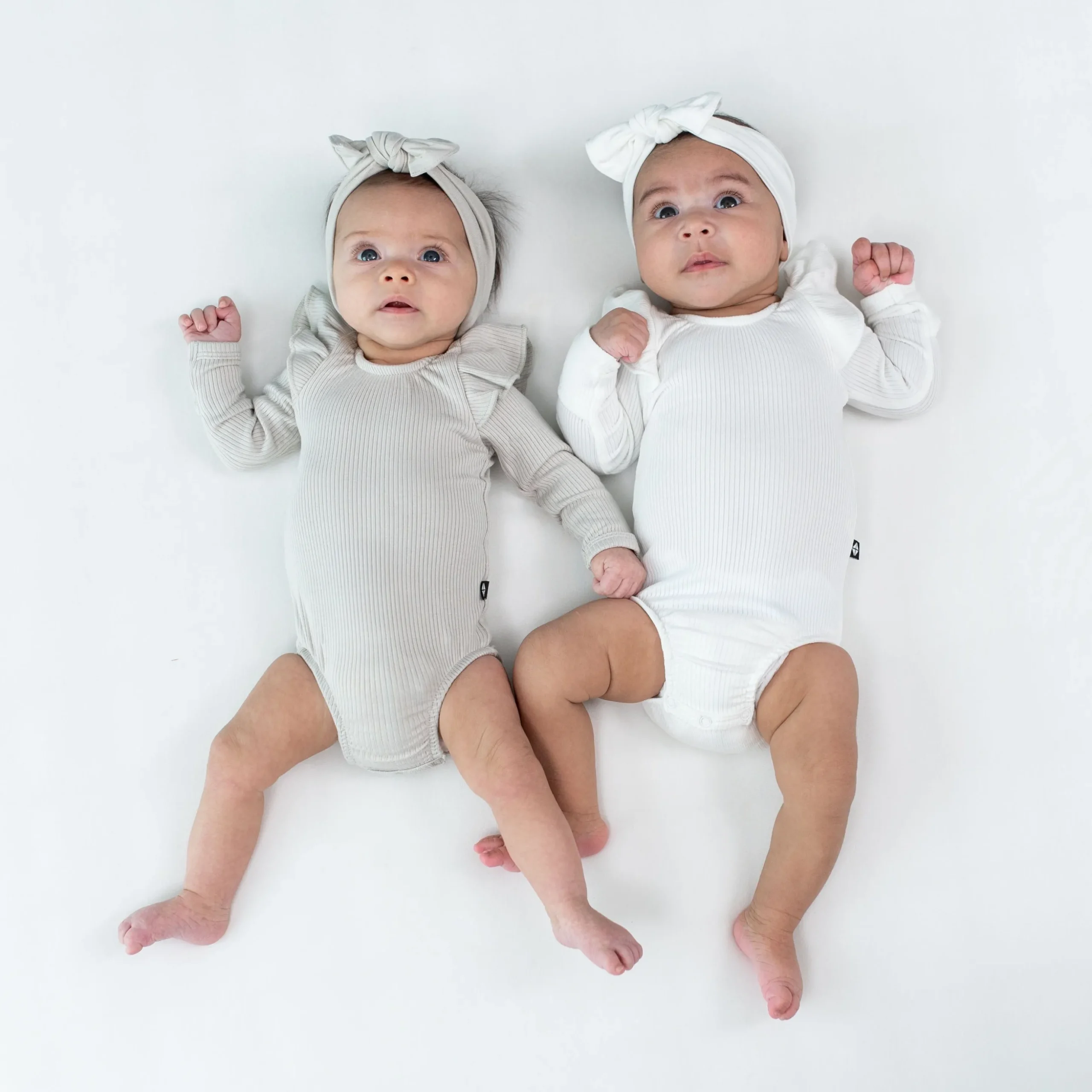 Ribbed Long Sleeve Ruffle Leotard in Cloud