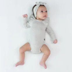 Ribbed Long Sleeve Ruffle Leotard in Oat