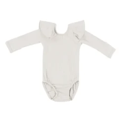 Ribbed Long Sleeve Ruffle Leotard in Oat