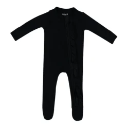 Ribbed Ruffle Zipper Footie in Midnight
