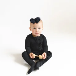 Ribbed Ruffle Zipper Footie in Midnight