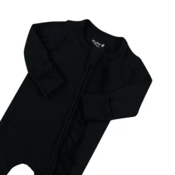 Ribbed Ruffle Zipper Footie in Midnight