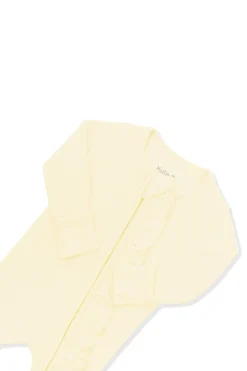 Ribbed Ruffle Zipper Footie in Chamomile