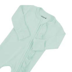 Ribbed Ruffle Zipper Footie in Sage