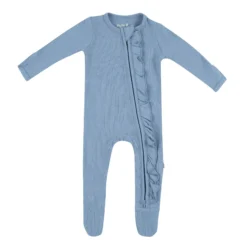 Ribbed Ruffle Zipper Footie in Slate