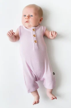 Ribbed Sleeveless Shortall in Thistle