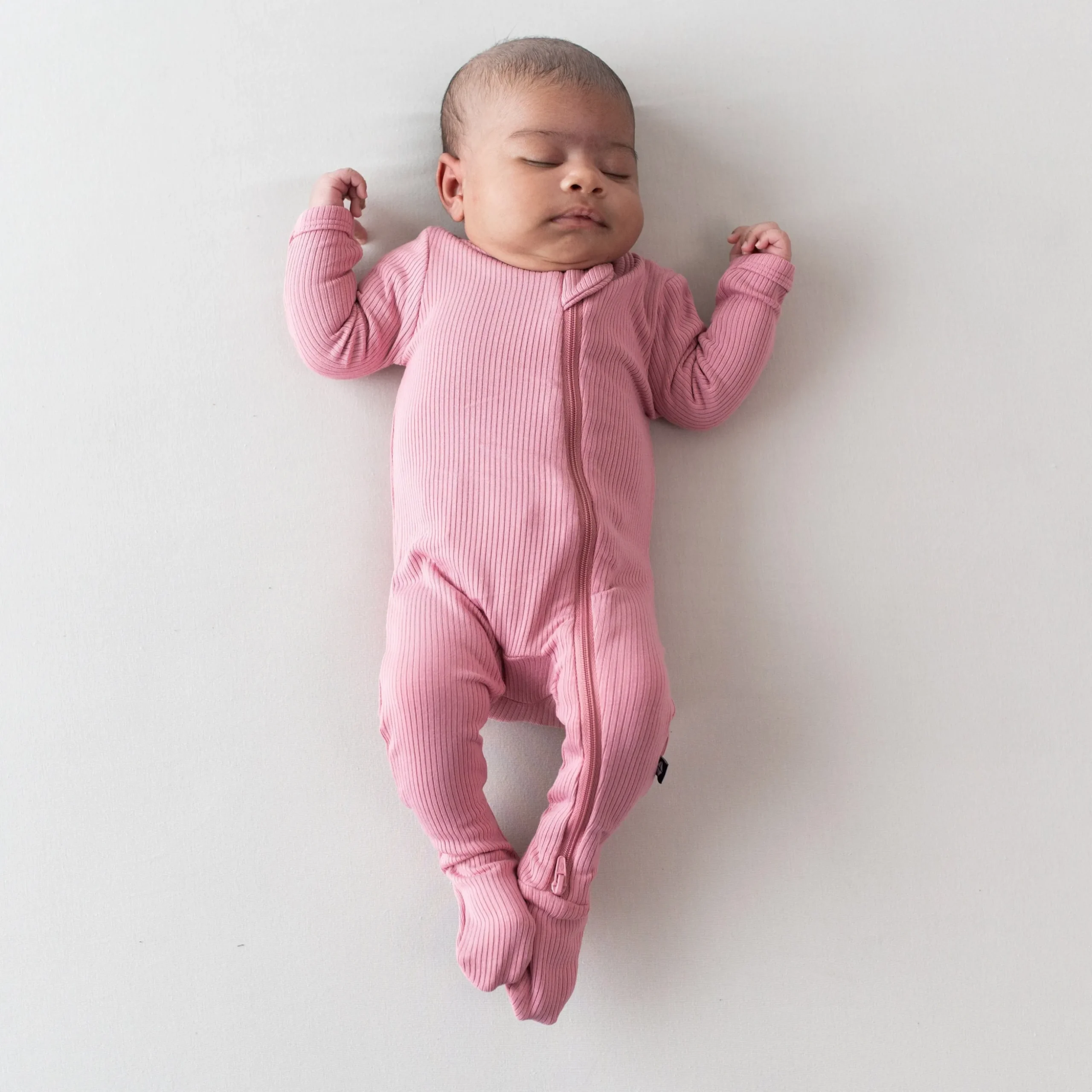Ribbed Zipper Footie in Apple Blossom