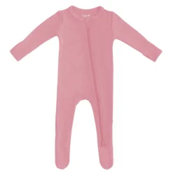 Ribbed Zipper Footie in Apple Blossom