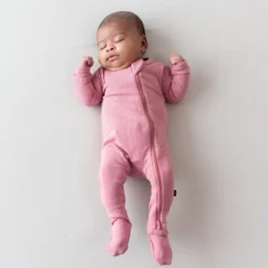 Ribbed Zipper Footie in Apple Blossom