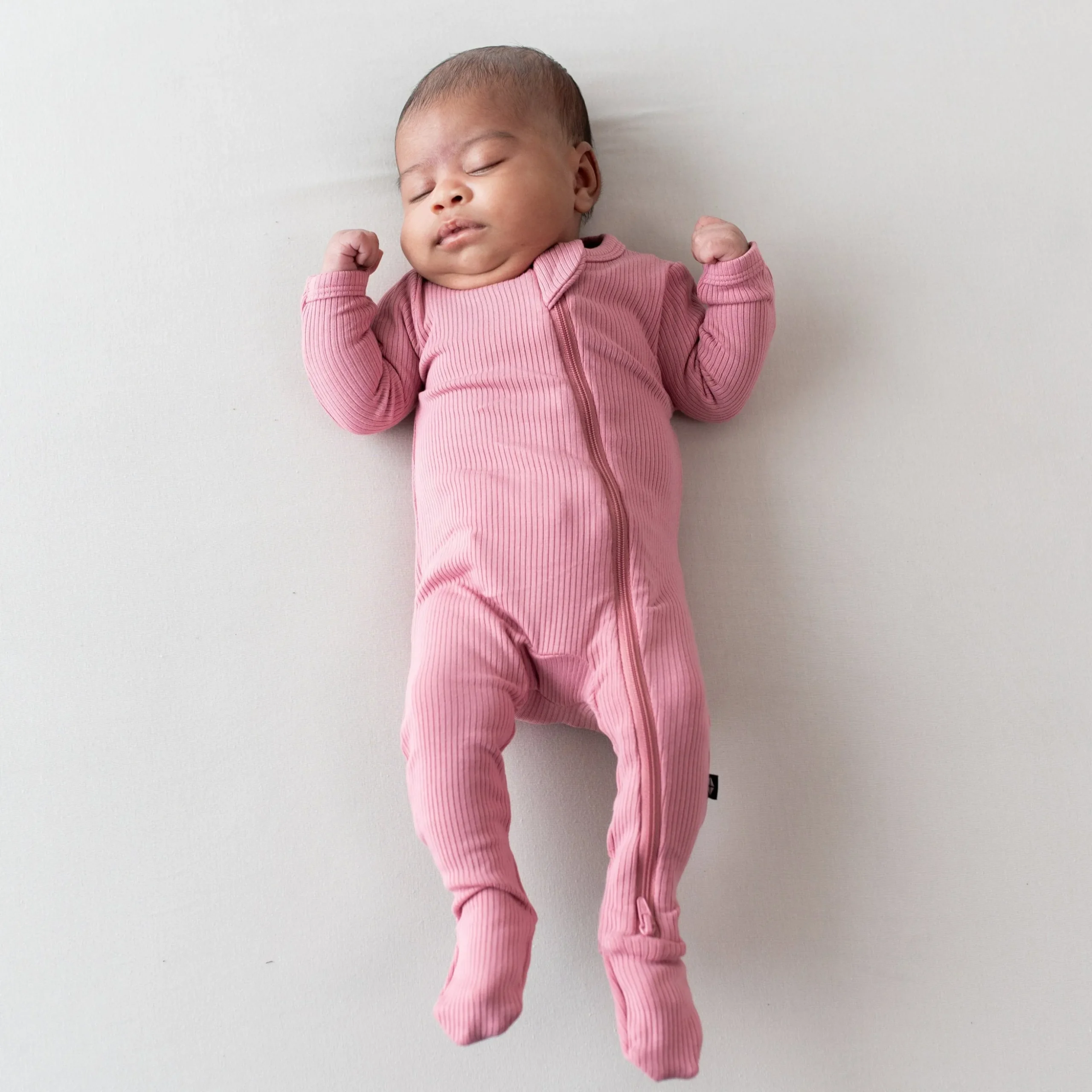 Ribbed Zipper Footie in Apple Blossom