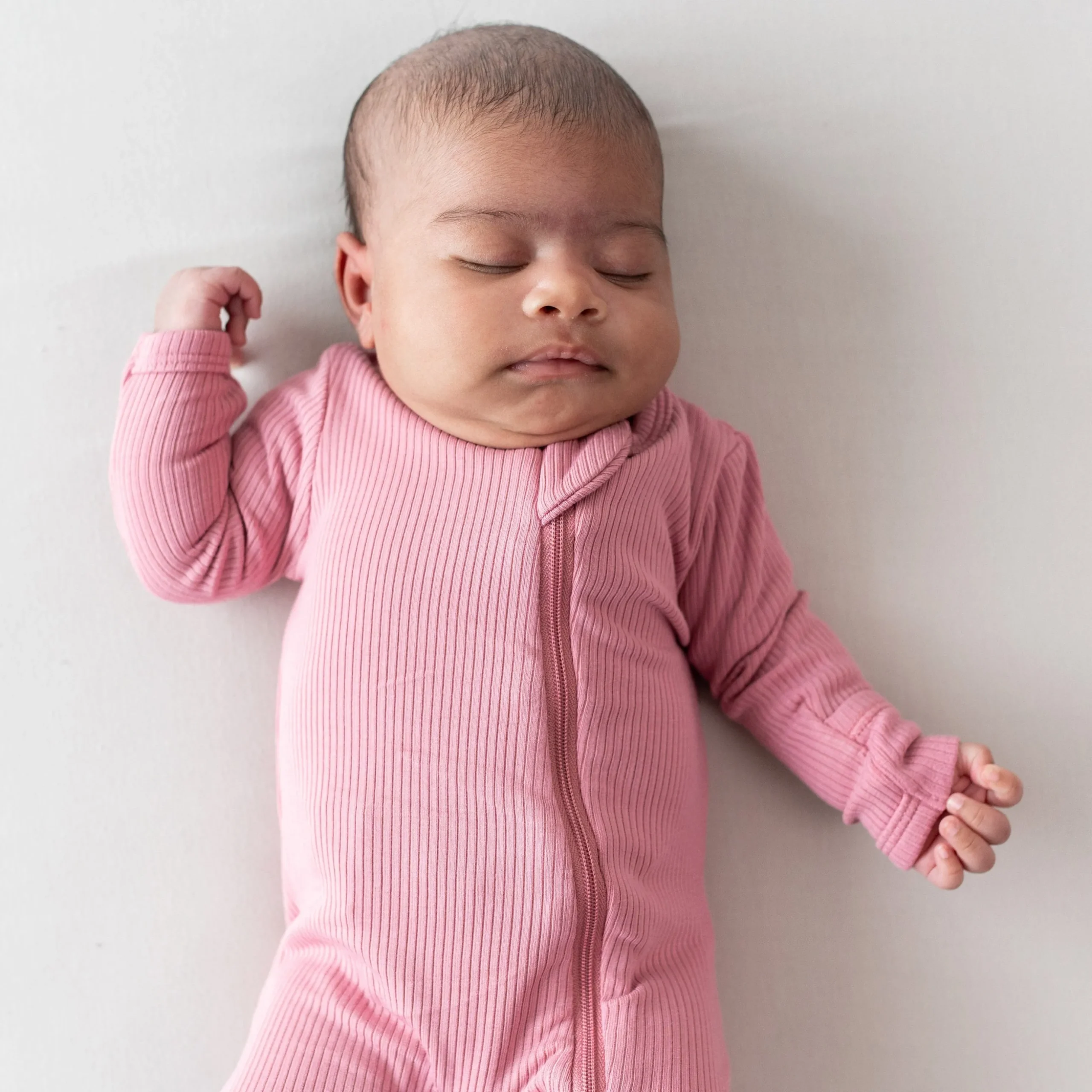 Ribbed Zipper Footie in Apple Blossom