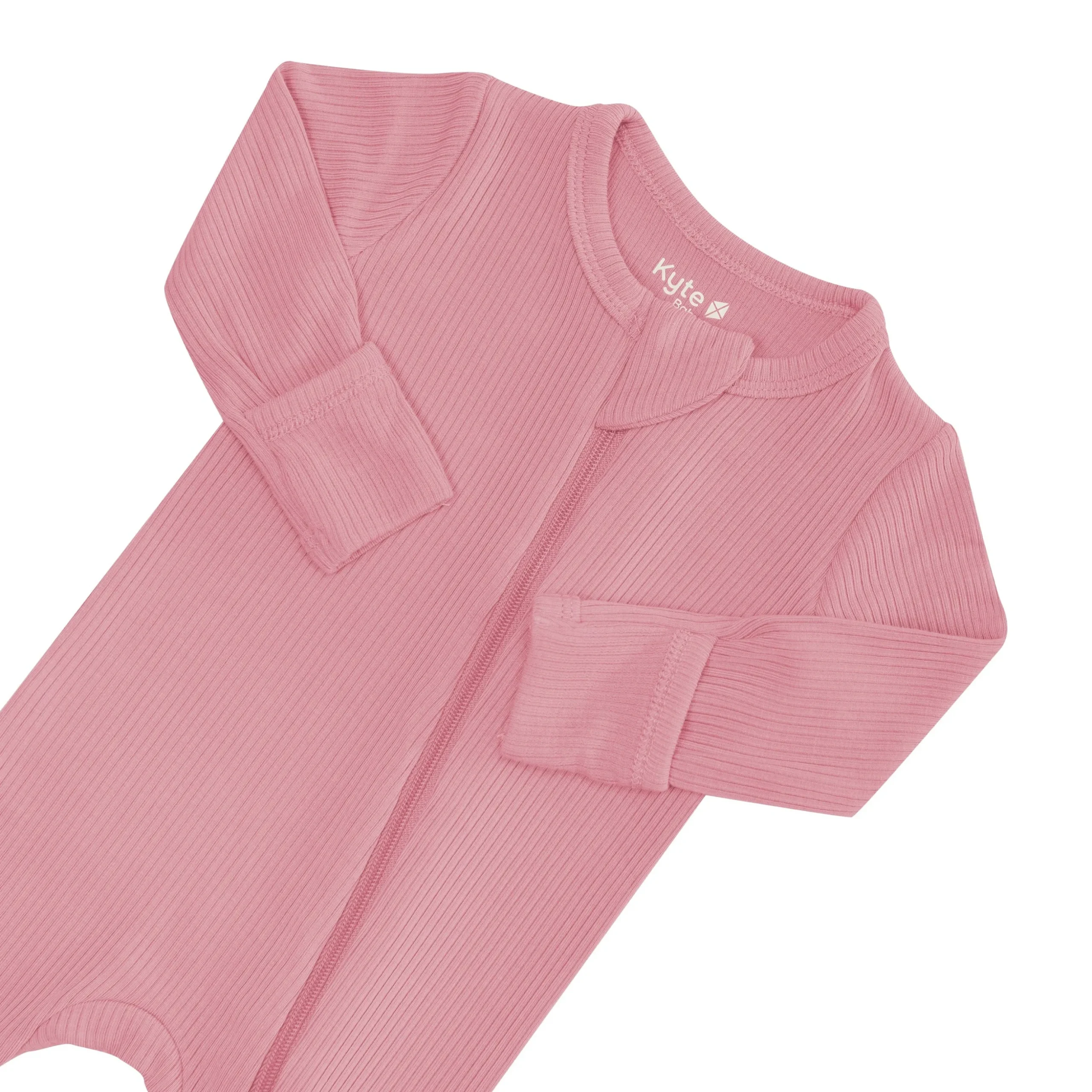 Ribbed Zipper Footie in Apple Blossom